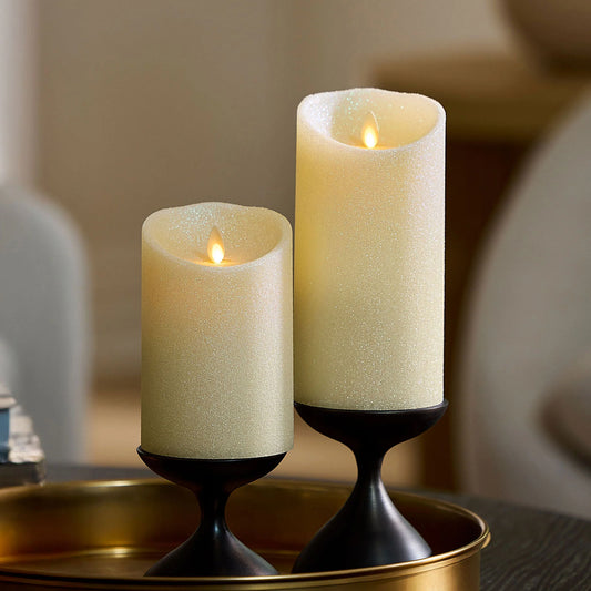 Radiant Ivory Glitter Flameless Candle Pillars