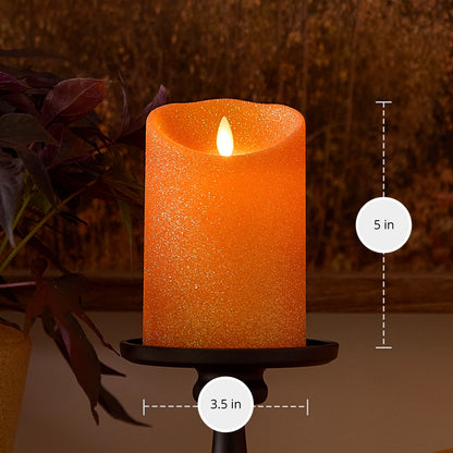 Russet Orange Glitter Flameless Candle Pillar