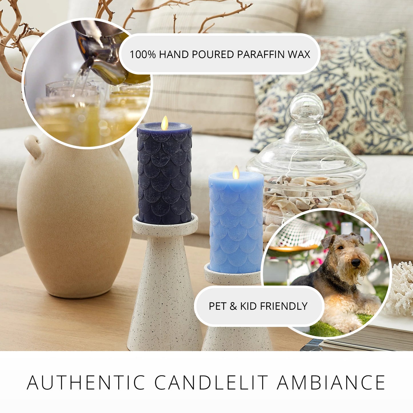 Cornflower Embossed Fish Scale Flameless Candle Pillar
