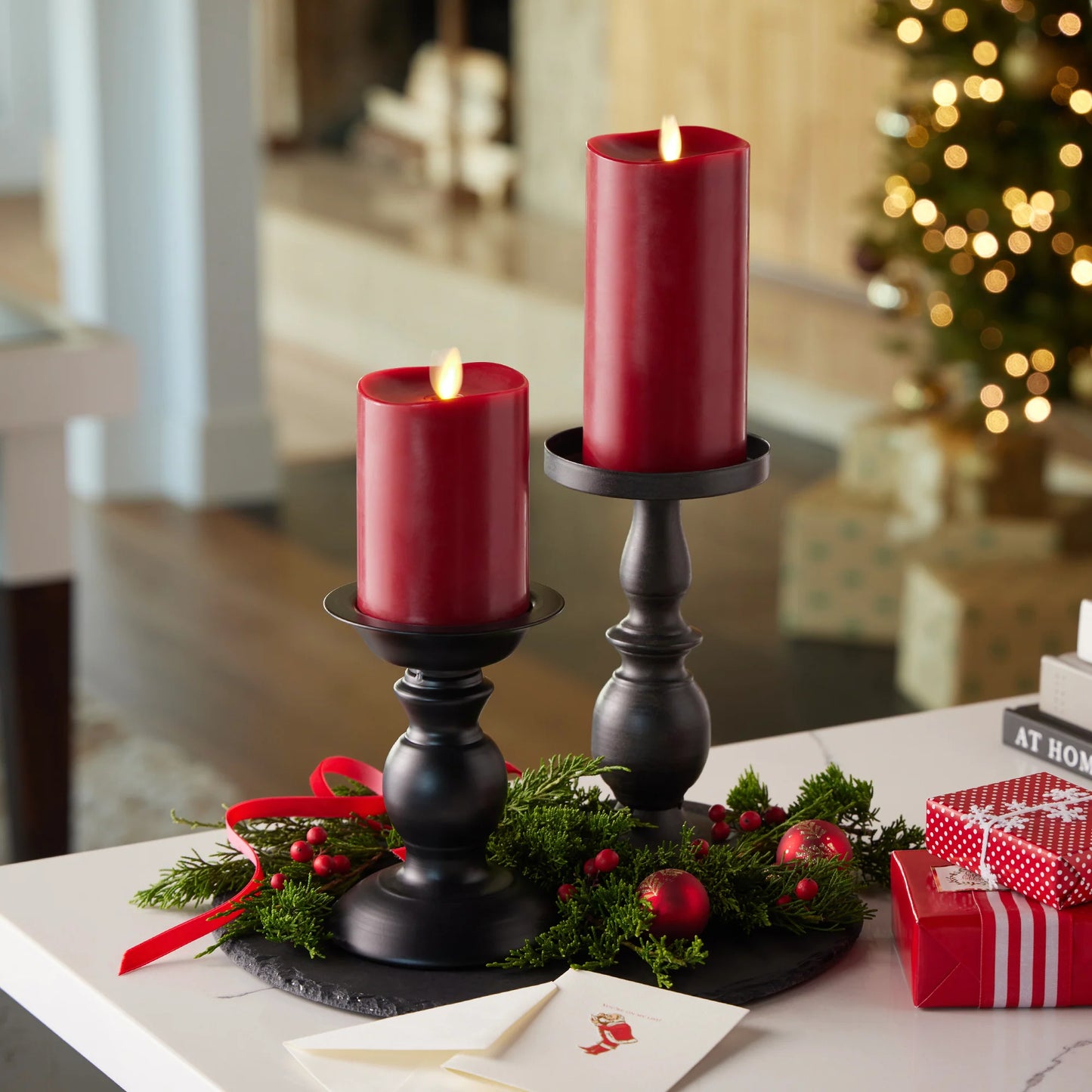 Burgundy Flameless Candle Pillar - Melted Top - 3" Width