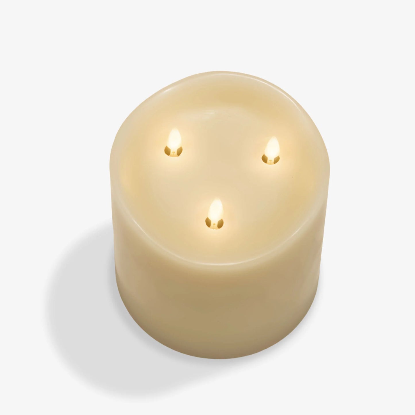 Ivory Flameless Candle Tri-Flame Grand Pillar - Melted Top