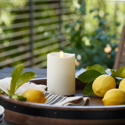 Pearl Ivory Outdoor Flameless Candle Pillar - Melted Top - 3.25" Width