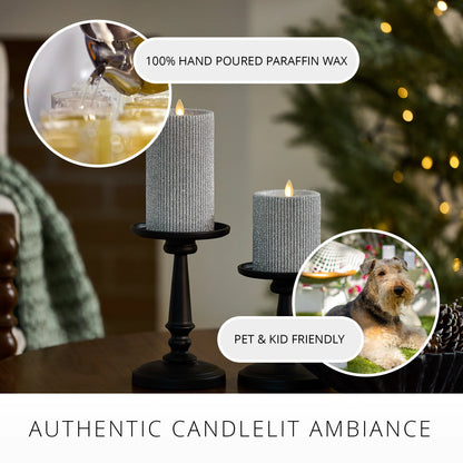 Brilliant Silver Glitter Ribbed Flameless Candle Pillar