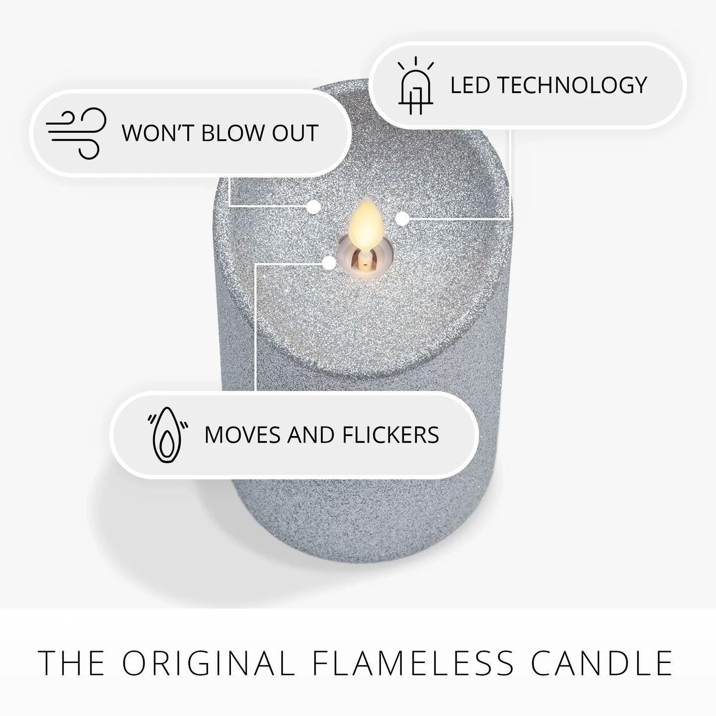 Brilliant Silver Glitter Flameless Candle Pillars