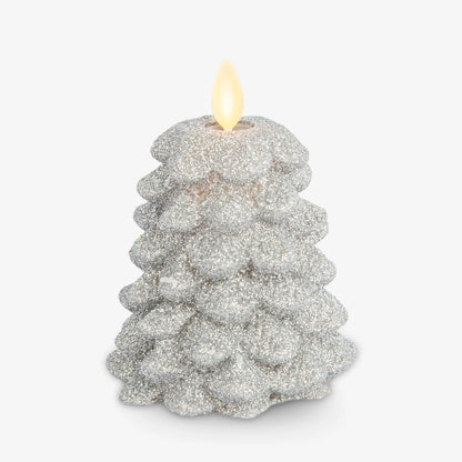 Brilliant Silver Glitter Flameless Candle North Tree