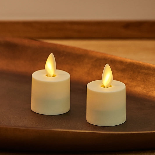 Set of 2 Pearl Ivory Flameless Candle Tealights - Extended Battery Life