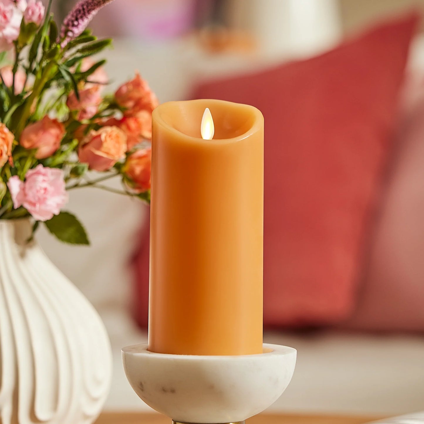 Sunlit Honey Scallop Flameless Candle Pillar