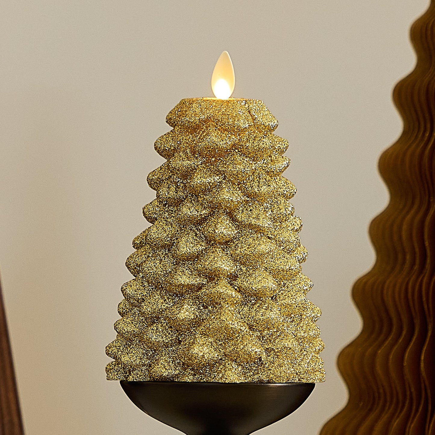 Rich Gold Glitter Flameless Candle North Tree