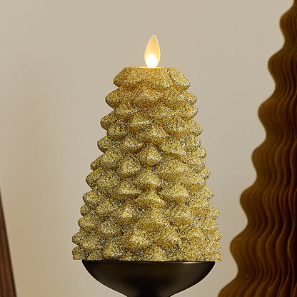 Rich Gold Glitter Flameless Candle North Tree