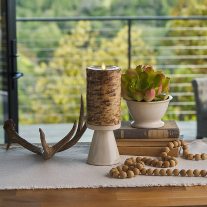 Real Birch Wood Flameless Candle Pillar - Recessed Top - 4" Width
