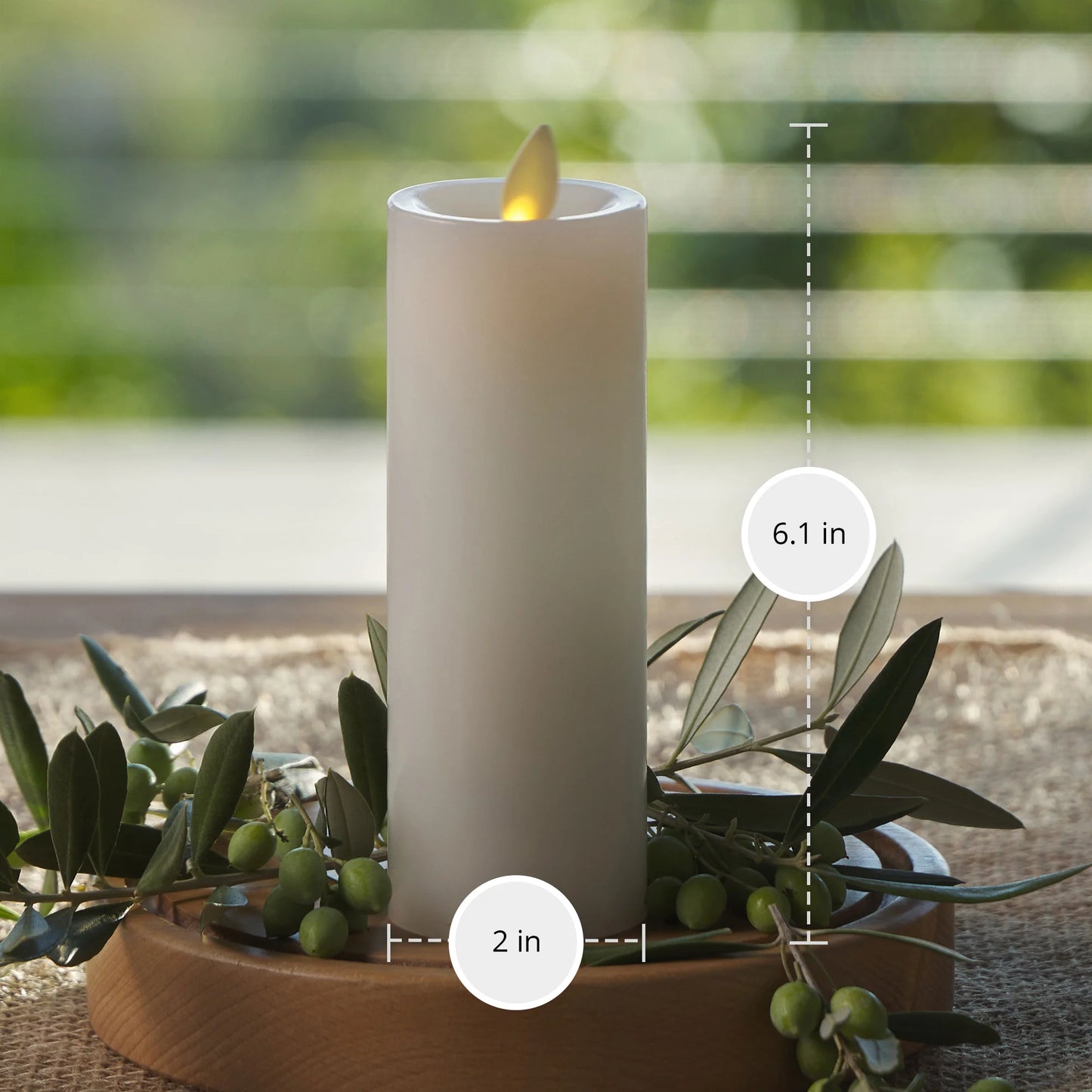 White Flameless Candle Slim Pillar - Recessed Top