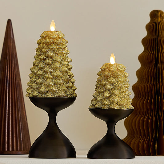 Rich Gold Glitter Flameless Candle North Tree