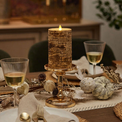 Real Birch Wood Flameless Candle Pillar - Recessed Top - 3.5" Width
