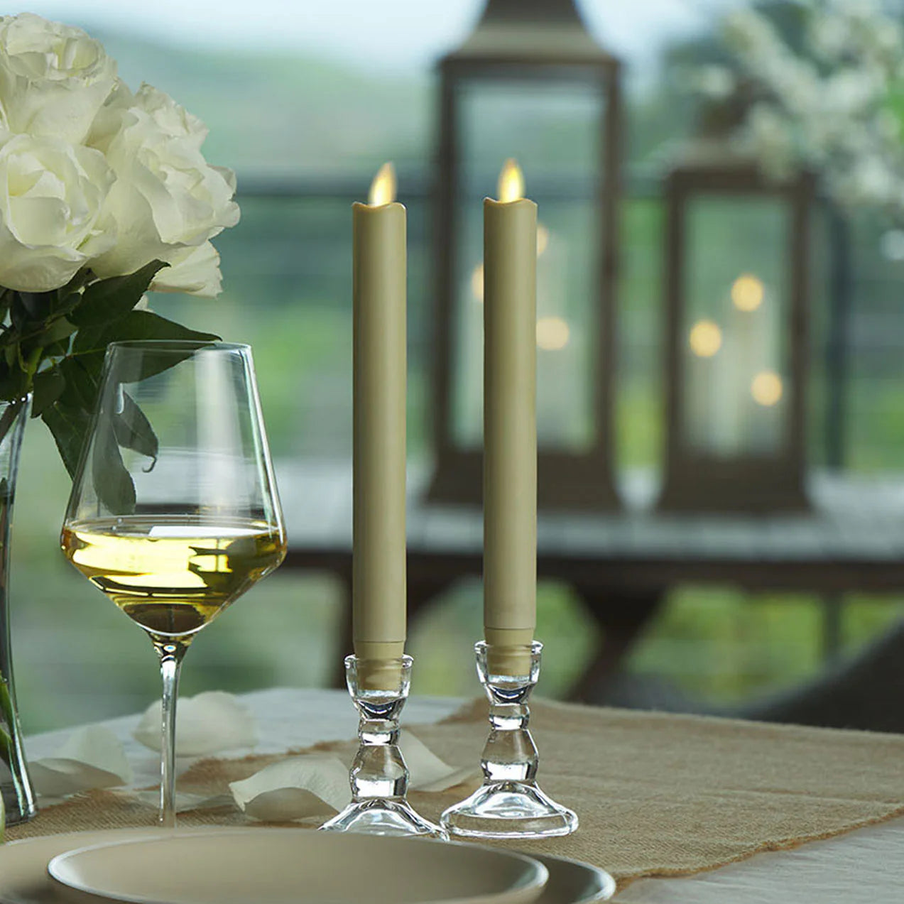 Ivory Flameless Candle Tapers - Melted Top - 9.5" Height - Set of 2