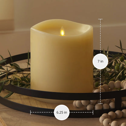 Ivory Flameless Candle Grand Pillar - Melted Top - 6.25" Width