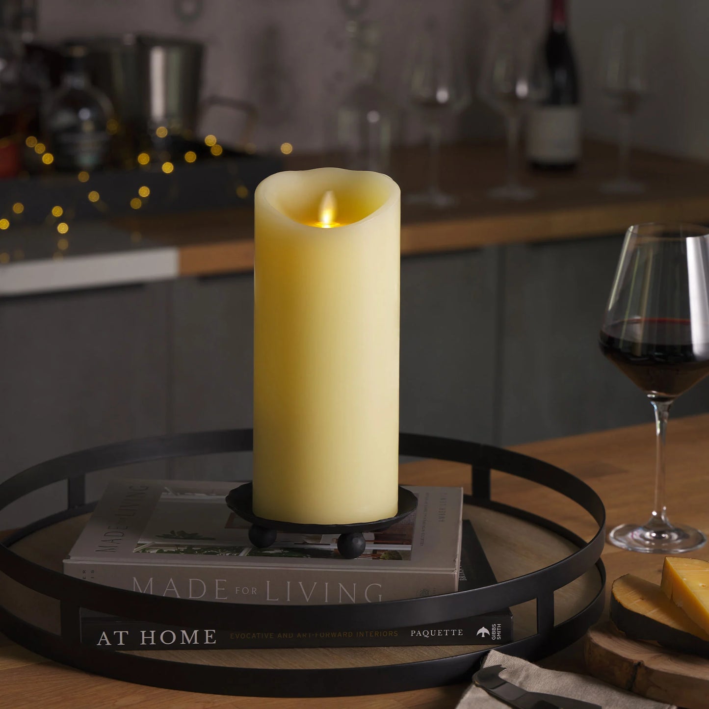 Ivory Flameless Candle Pillar -Scallop Top - 4" Width