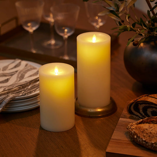 Wick To Flame Pearl Ivory Flameless Candle Pillar - Recessed Top
