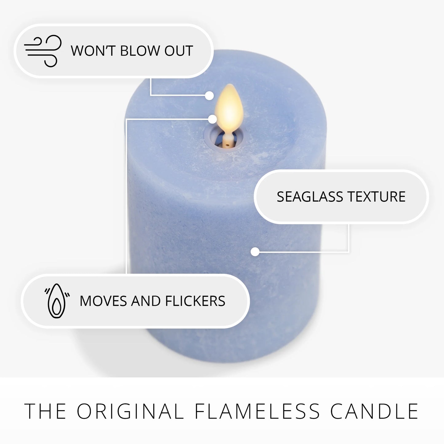 Cornflower Seaglass Flameless Candle Pillar