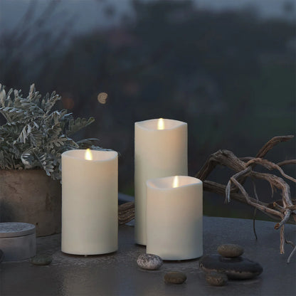 Outdoor Flameless Ivory Pearl Candle Pillar - Melted Top - 3.75" Width