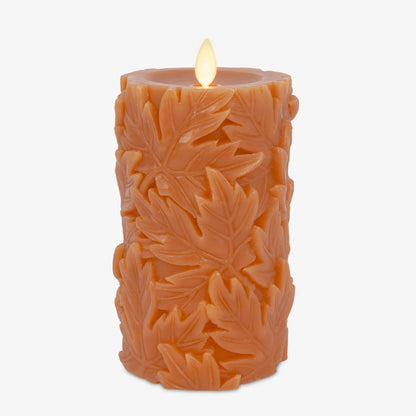 Marmalade Embossed Leaves Flameless Candle Pillars