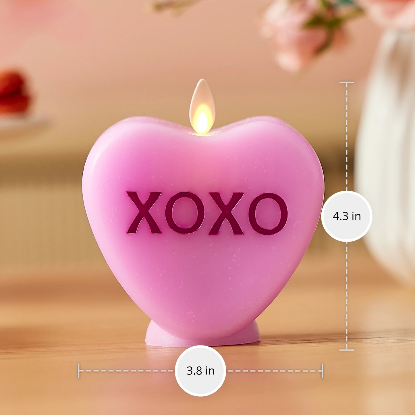 Pastel Orchid Flameless Candle Candy Heart "XOXO"