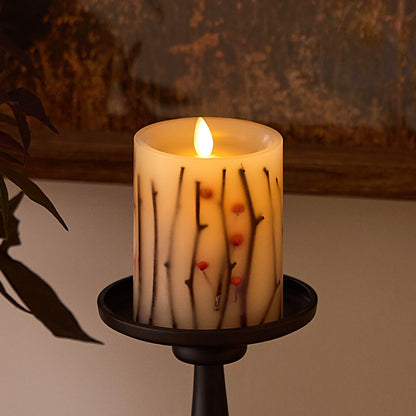 Pearl Ivory Embedded Orange Berries & Twigs Flameless Candle Pillar