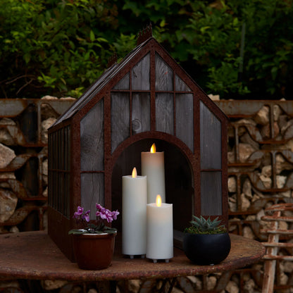 Pearl Ivory Outdoor Flameless Candle Slim Pillar - Melted Top - 2" Width