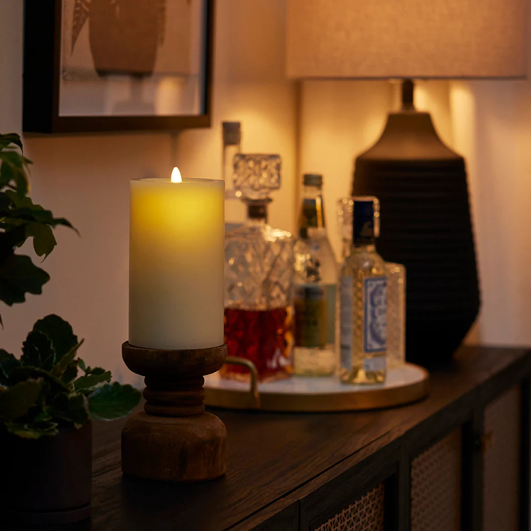 Wick To Flame Pearl Ivory Flameless Candle Pillar - Recessed Top
