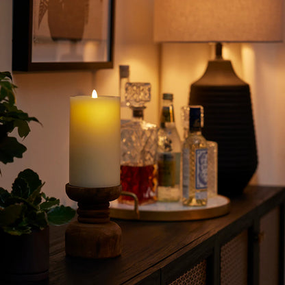 Wick To Flame Pearl Ivory Flameless Candle Pillar - Recessed Top