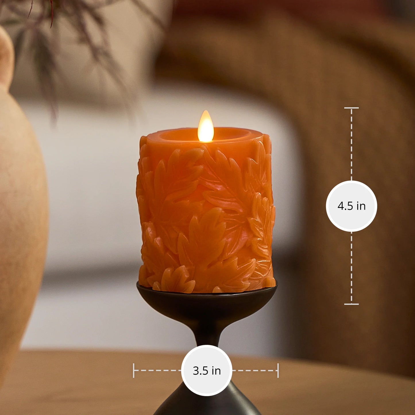 Marmalade Embossed Leaves Flameless Candle Pillars