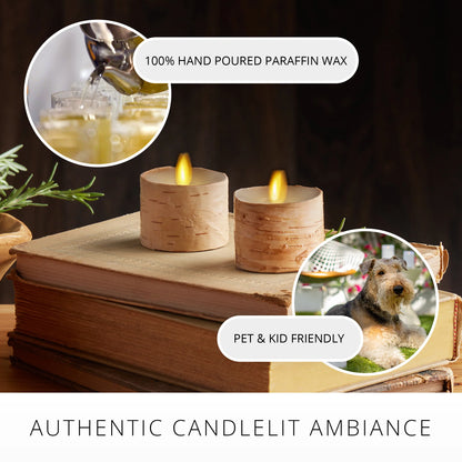 Real Birch Flameless Candle Tealights - Recessed Top - Set of 2