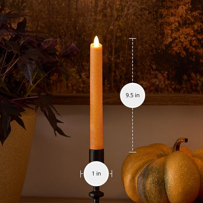 Russet Orange Glitter Flameless Candle Taper