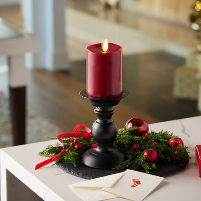 Burgundy Flameless Candle Pillar - Melted Top - 3" Width