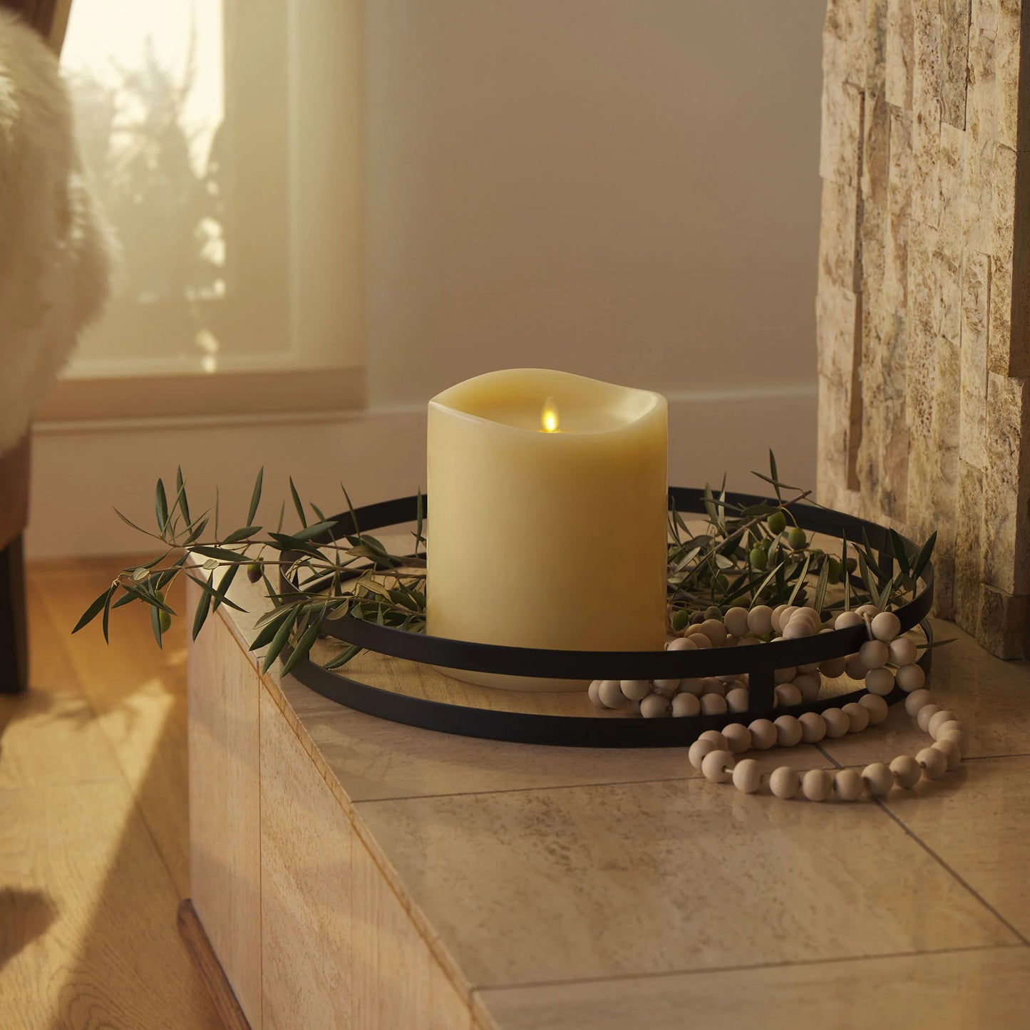 Ivory Flameless Candle Grand Pillar - Melted Top - 6.25" Width