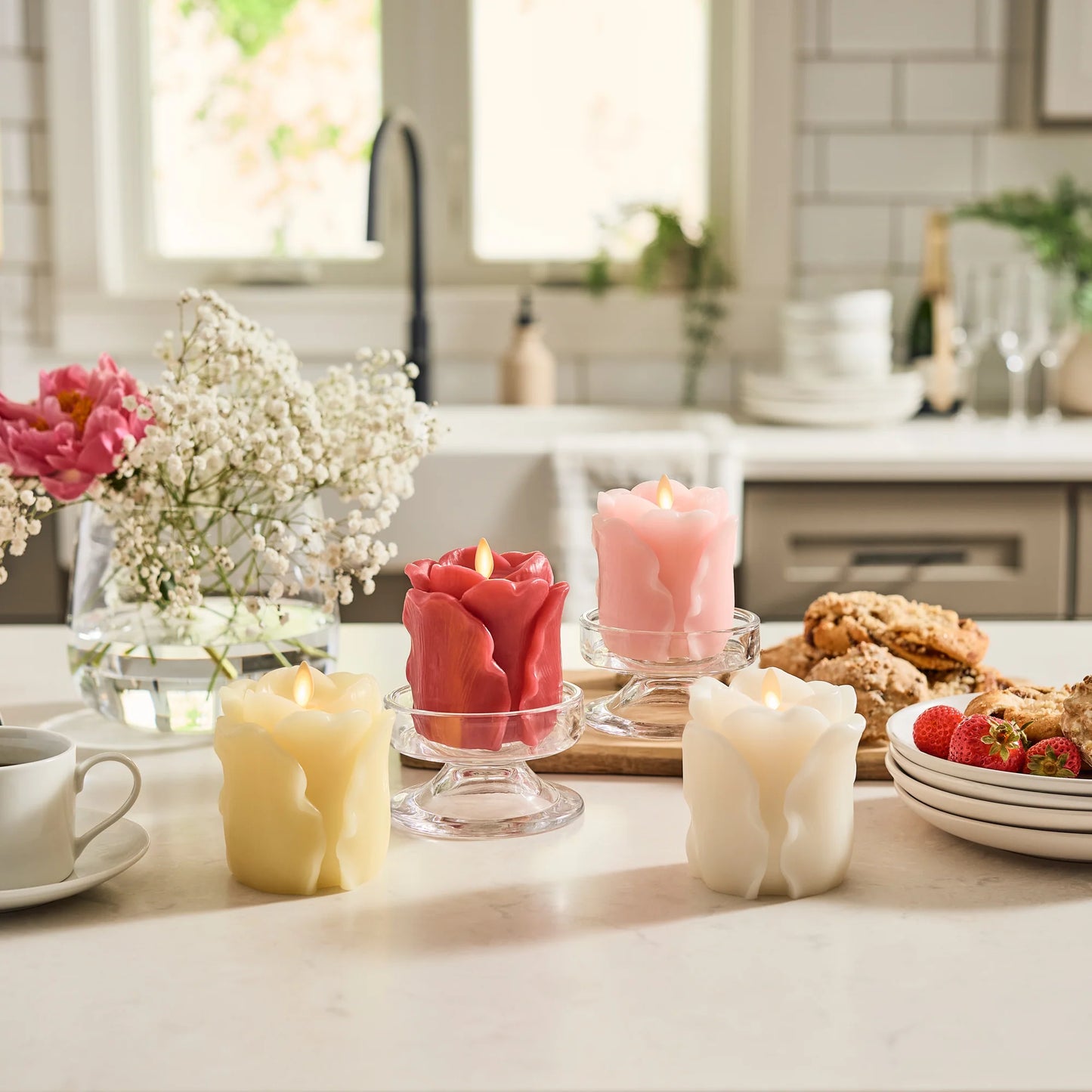 Lemon Chiffon Flameless Candle Rose Bud