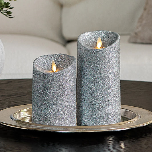 Brilliant Silver Glitter Flameless Candle Pillars