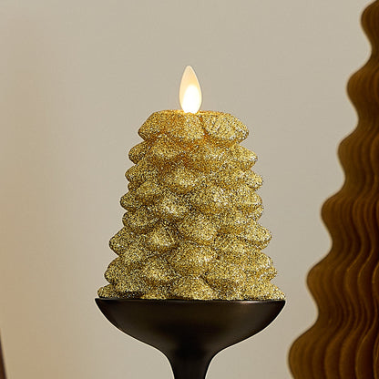 Rich Gold Glitter Flameless Candle North Tree
