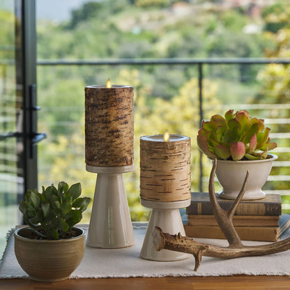 Real Birch Wood Flameless Candle Pillar - Recessed Top - 4" Width