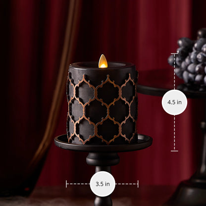 Black Embossed Fretwork Flameless Candle Pillar