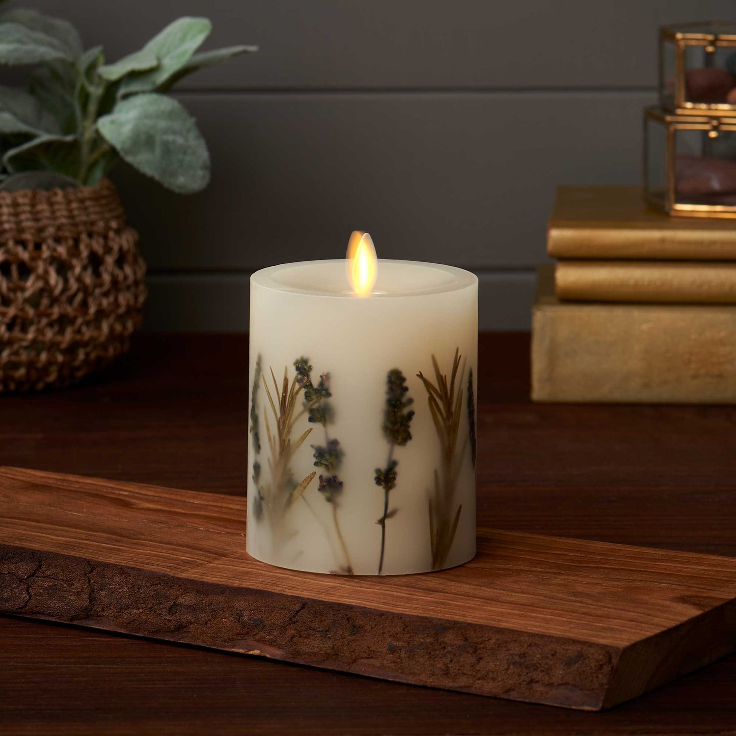 Flameless Embedded Lavender & Rosemary Candle Pillar - Recessed Top