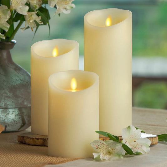 Ivory Flameless Candle Pillar - Scallop Top Vanilla Scented - 3.5” Width