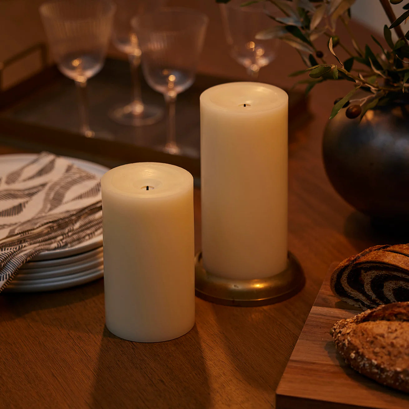 Wick To Flame Pearl Ivory Flameless Candle Pillar - Recessed Top