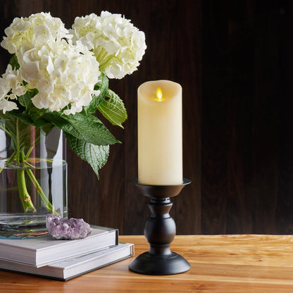 Ivory Flameless Candle Pillar - Scallop Top Vanilla Scented - 3” Width