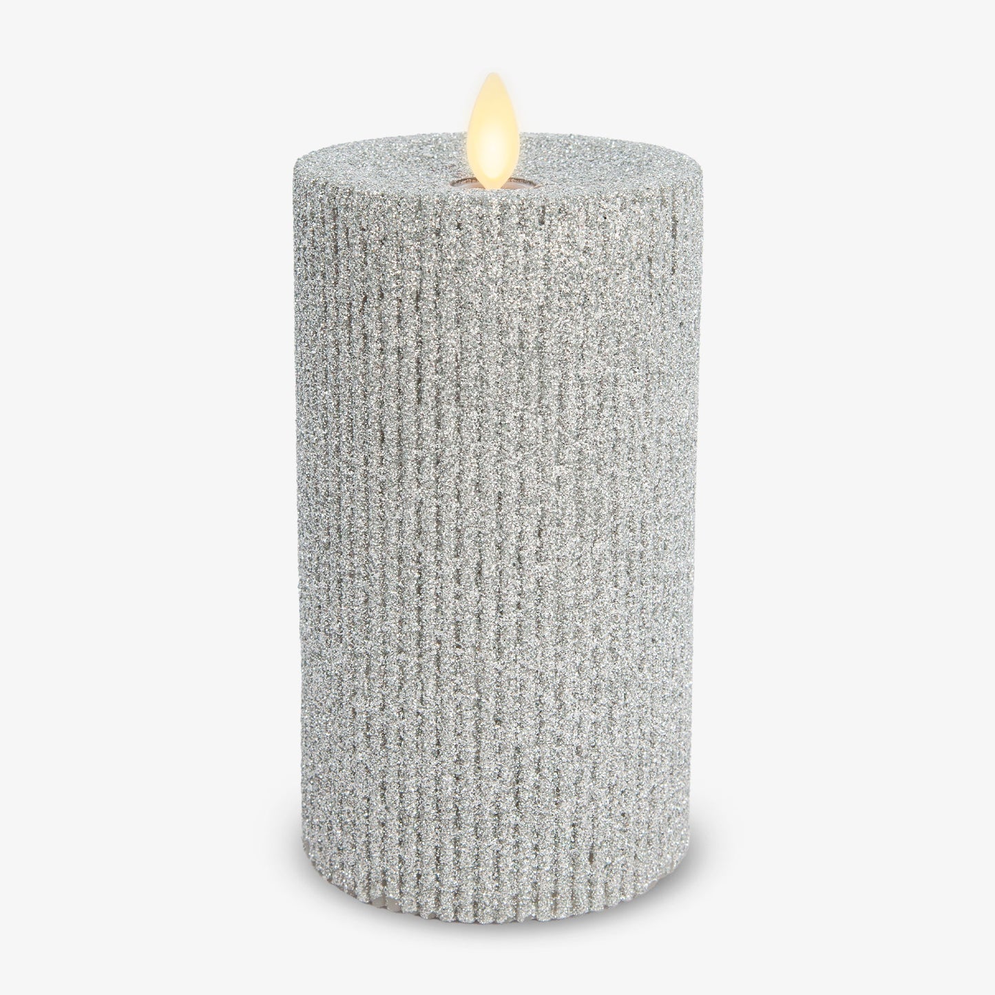 Brilliant Silver Glitter Ribbed Flameless Candle Pillar