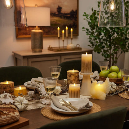 Real Birch Wood Flameless Candle Pillar - Recessed Top - 4" Width