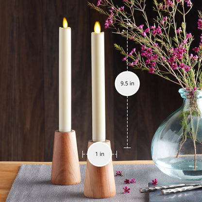 Ivory Flameless Candle Tapers - Melted Top - 9.5" Height - Set of 2