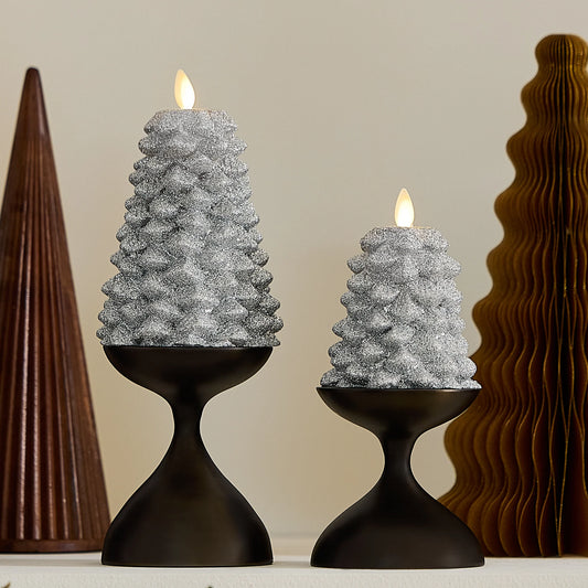 Brilliant Silver Glitter Flameless Candle North Tree