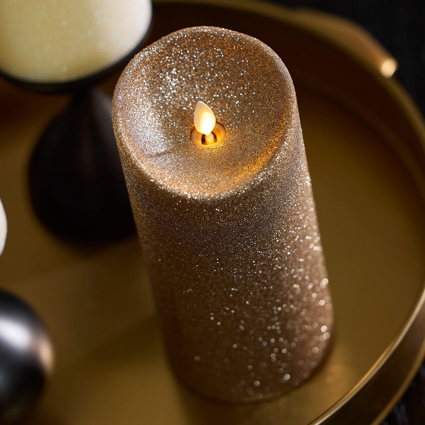 Champagne Glow Glitter Flameless Candle Pillars