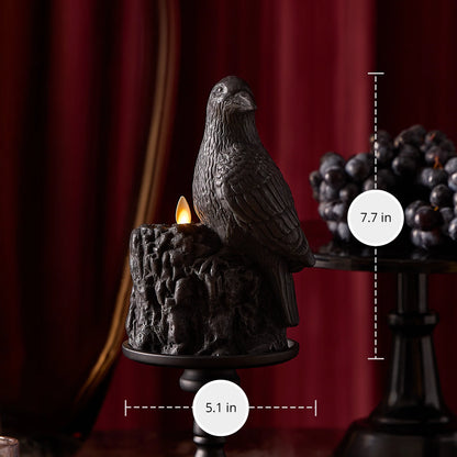 Black Flameless Candle Perching Crow
