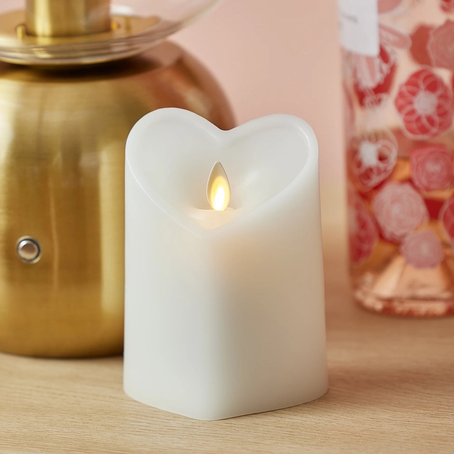 White Flameless Candle Heart Pillar